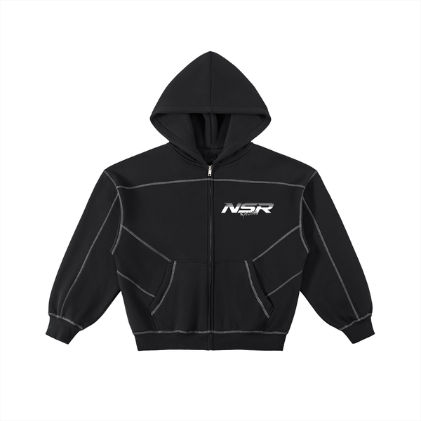Contrast-Stitched Boxy Fleece Zip Hoodie