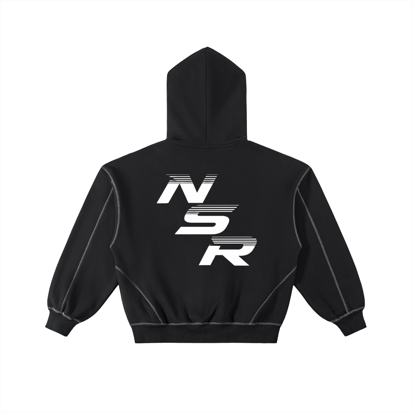 Contrast-Stitched Boxy Fleece Zip Hoodie